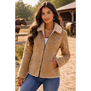 VTG 90s Avanti NY M Western Tan Suede Coat Sherpa Lined Zip GUC $300 Horse